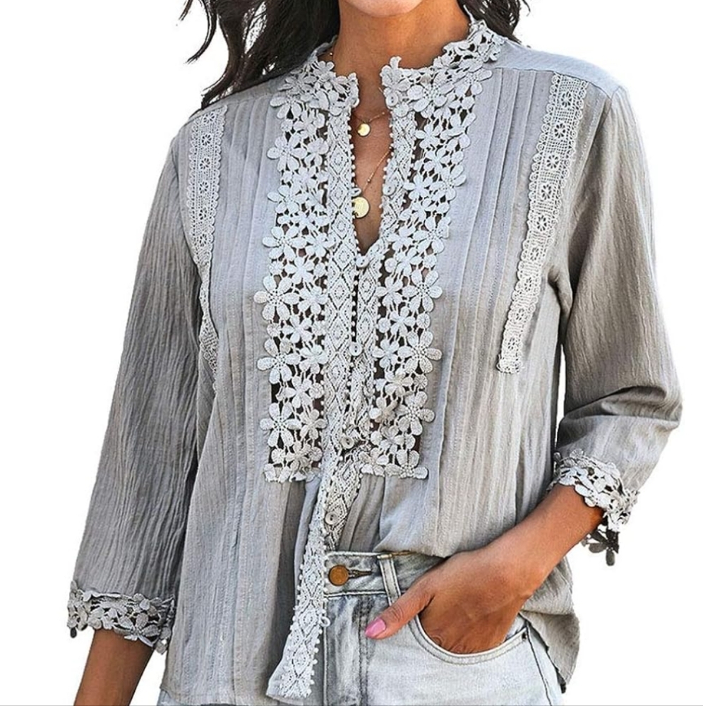 Women's Crocheted Lace Bohemian Sky Blue Blouse Size XL